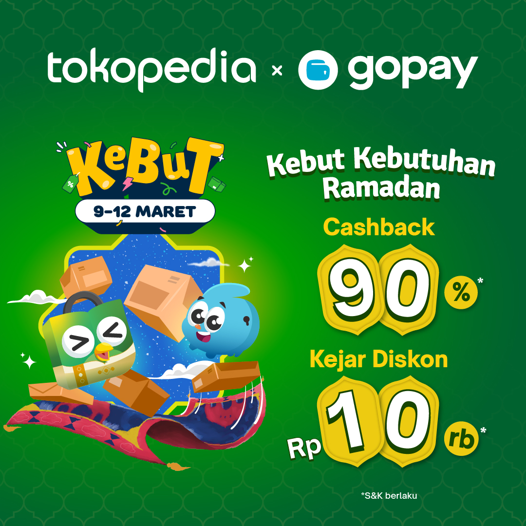 tokopedia's tweet photo. Belanja kebutuhan Ramadan nggak perlu nunggu gajian! Cek KEBUT GoPay di Tokopedia Sekarang~
Ada cashback 90% di tanggal 9-12 Maretπ₯³
*s&k berlaku
Cek di sini >> https://t.co/iZzj4BUDli
#kebut #belanjatros #kebutgopayditokopedia https://t.co/YdJnGgGldB