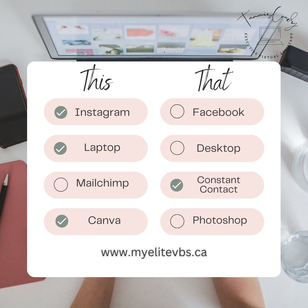 This or that, Business Edition. 

Which ones do you prefer? 

➡️ Comment below!

#myelitevbs #yeg ##yegva #vegvirtualassistant #smallbiz #contentcreator #contentmarketing #contentcreation #smallbusinesssupport #creatingcontent #marketingsavvy #digitalmarketingspecialist