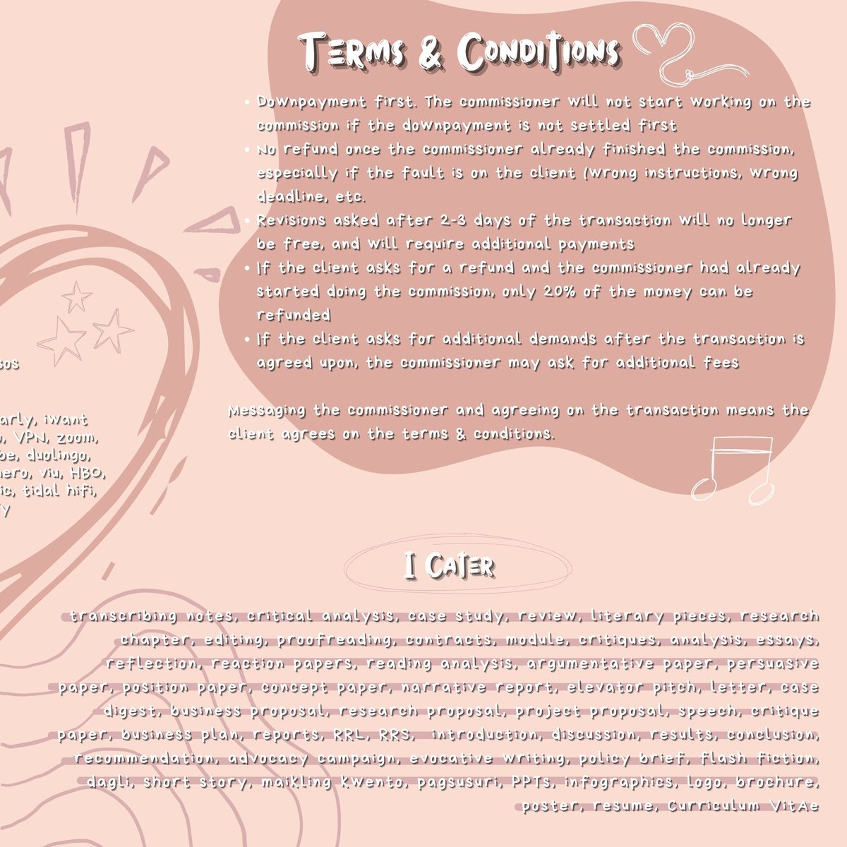 hi! i am snow and i accept rushed writing &amp; editing commissions! kindly view the attached images to know more!

tags: law governance social sciences politics essay analysis review critique editing sociology contract poem prose research literature philosophy transcribe case study