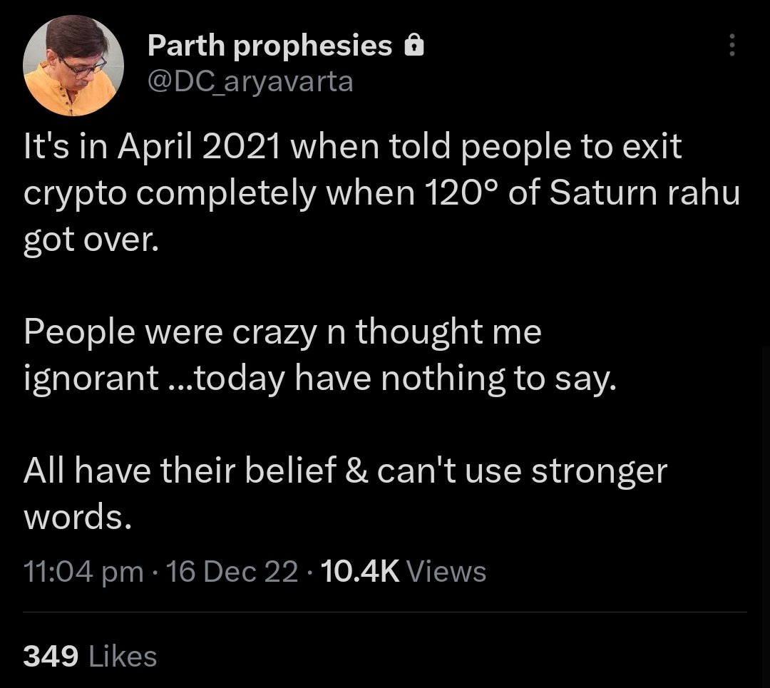 Kamaal ka precision hai @DC_aryavarta sir 🙏 In April 2021 Sir pointed out  the perils of staying invested in #Crypto, since then #Cryptos lost  60%-100%! Months back it was foreseen that truth