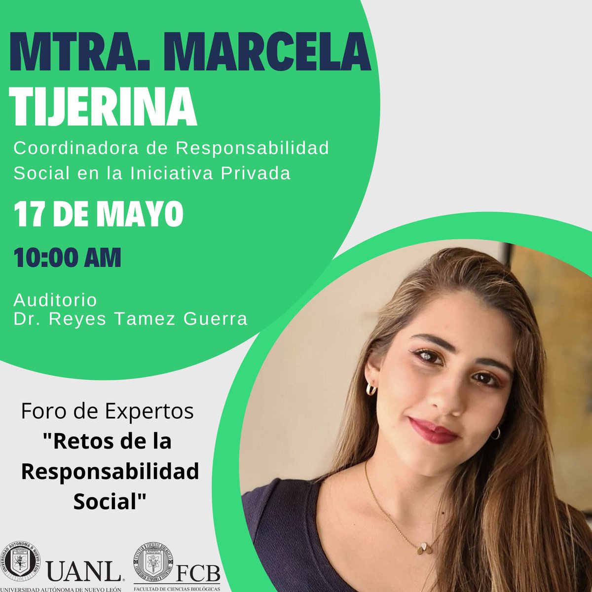 Te presentamos a la Primer Ponente en el Foro de Expertos "Retos de la Responsabilidad Social" que se llevará acabo el día 17 de marzo del 2023 a las 10:00 am en el Auditorio Dr. Reyes Tamez Guerra.

¡No te lo pierdas!

<a href="/biologiauanl/">FCB UANL</a>
