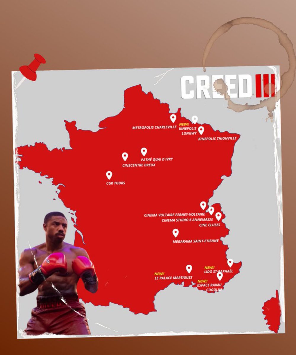 MMArena_'s tweet photo. Carte de France où il y a eu des bagarres pendant le film #Creed3 au cinéma 😅 https://t.co/0NV5xEqr9p