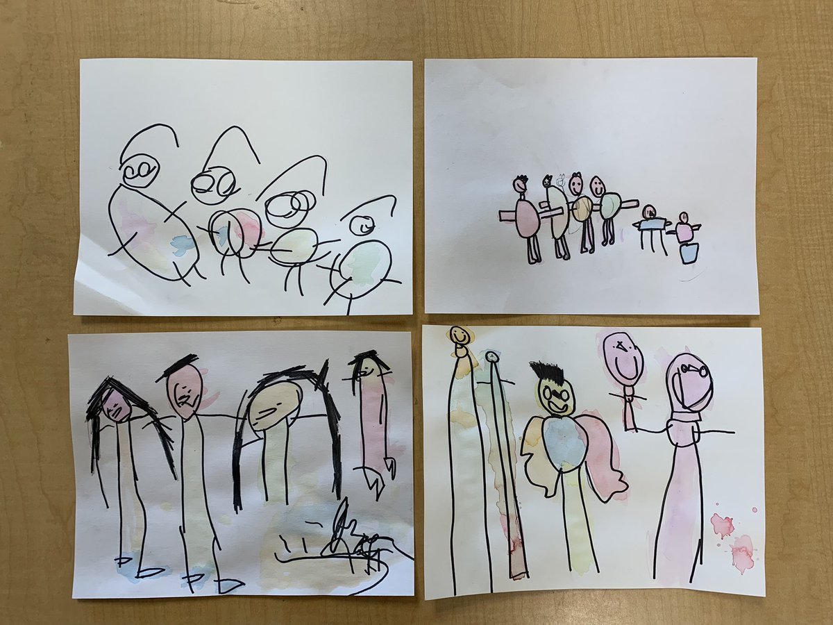 Family portraits in KMB <a href="/StirlingPS/">Stirling PS</a> . Students drew their families and painted them with water colours.  They are so amazing #kindergartenart #family #artists #soamazing