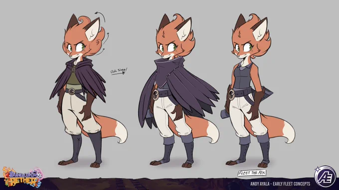 Early Fleet concepts I made for Dungeons of Aether! 🦊🏹

These are from around 2019 -- she's always been my favorite design out of the whole cast. 
