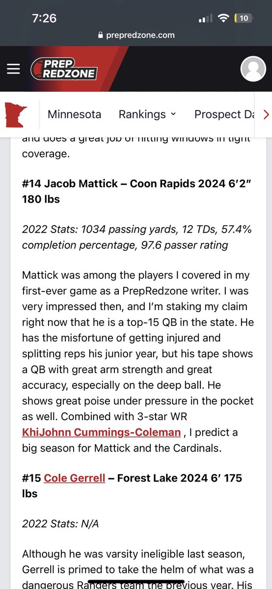thank you <a href="/PrepRedzoneMN/">Prep Redzone Minnesota</a> for the write up <a href="/Football_CRHS/">Coon Rapids Football</a>