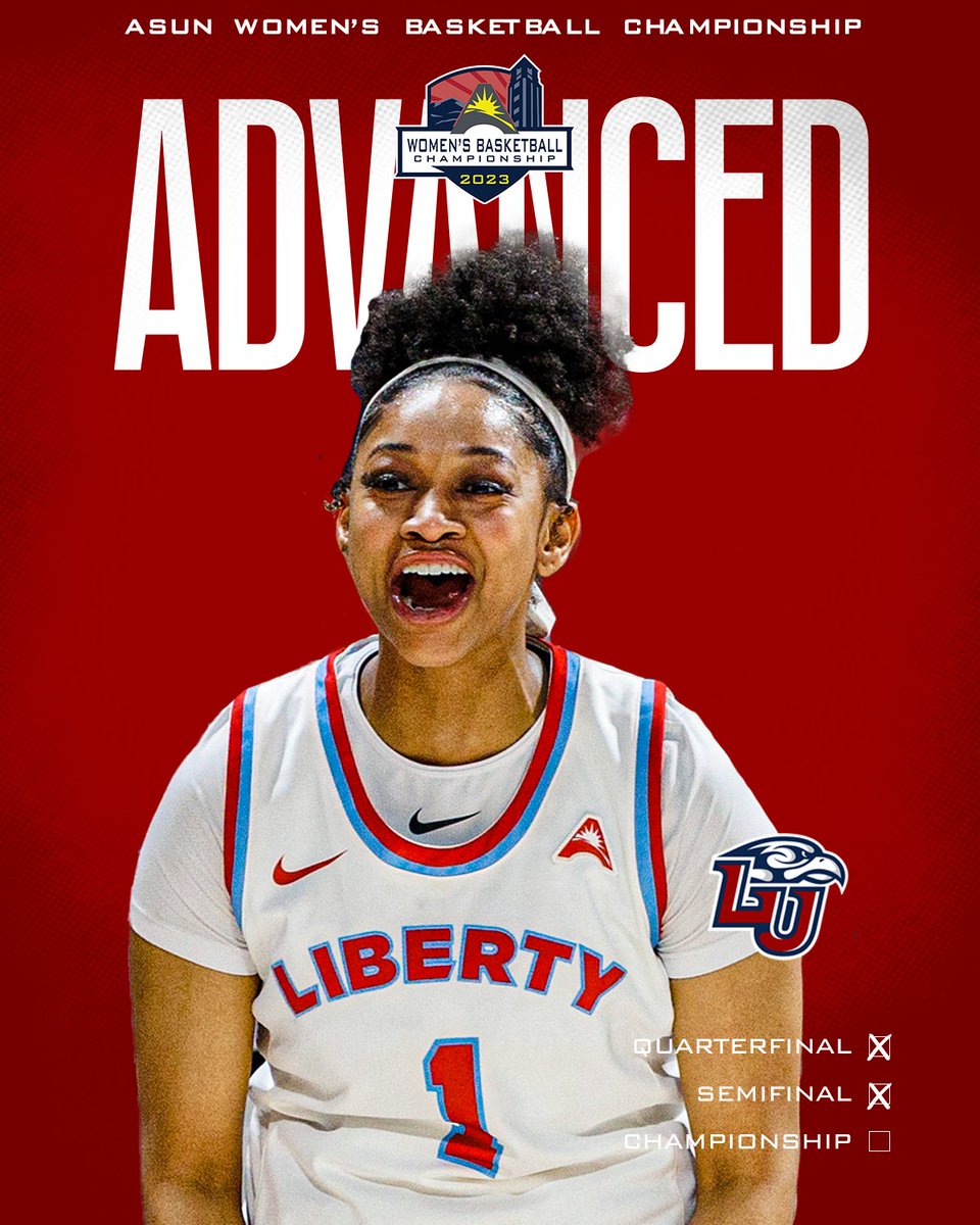 ASUNSports's tweet photo. ADVANCED 🚨

@LibertyWBB is going to the @ASUNWBB Championship title game after a dominant performance from the tip over the Bisons! 💯👏

#ASUNBuilt | #ASUNMadness | #RiseWithUs 🔥 https://t.co/gYeIEbtnHR