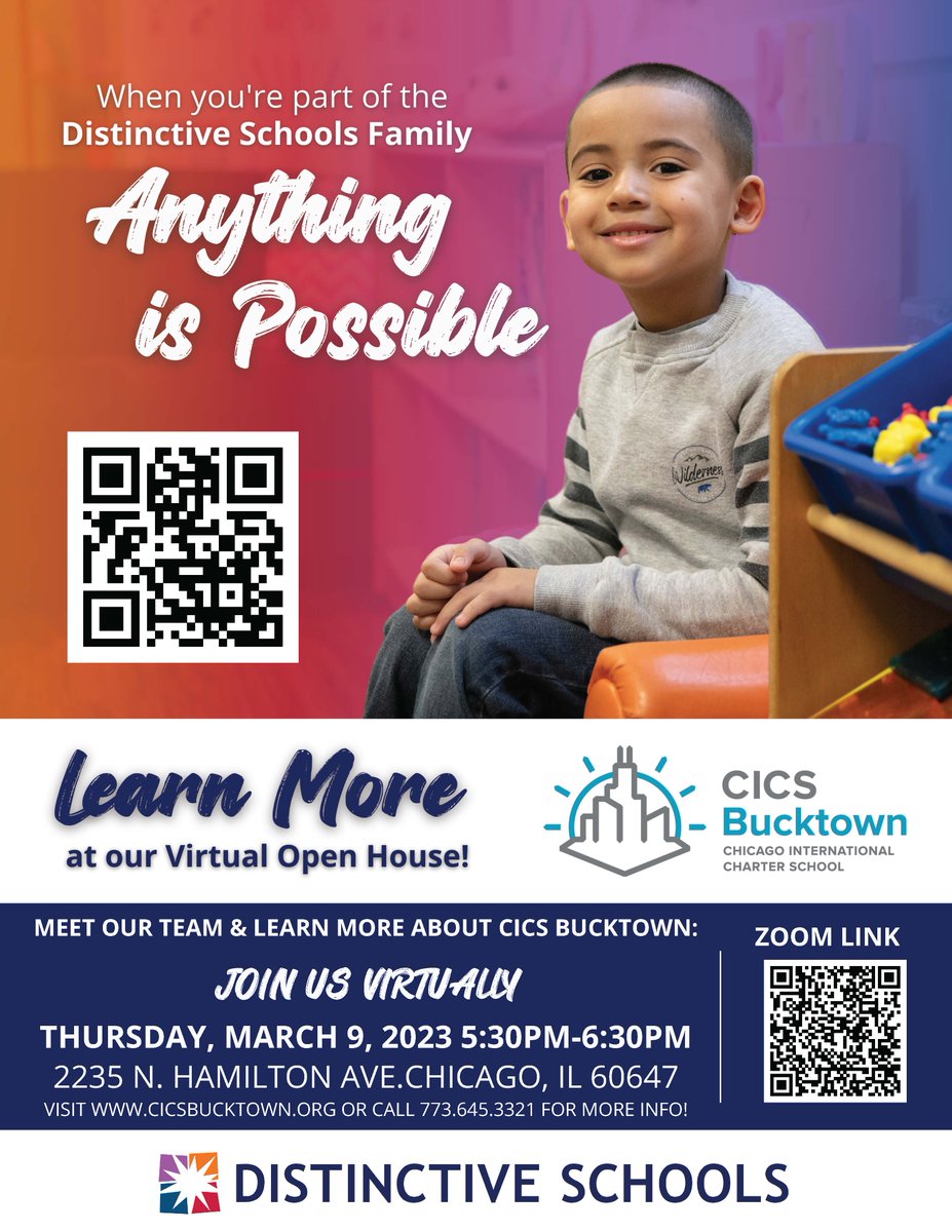 CICS_schools's tweet image. CICS Bucktown invites you to their next virtual open house tomorrow, March 9, so you can find your wings and soar with us into SY 23-24! We can't wait to engage with you and share all about our wonderful campus. 

#WeAreCICS #Bucktown