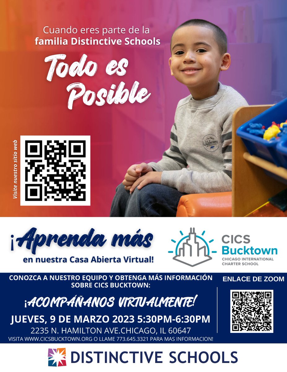 CICS_schools's tweet image. CICS Bucktown invites you to their next virtual open house tomorrow, March 9, so you can find your wings and soar with us into SY 23-24! We can't wait to engage with you and share all about our wonderful campus. 

#WeAreCICS #Bucktown