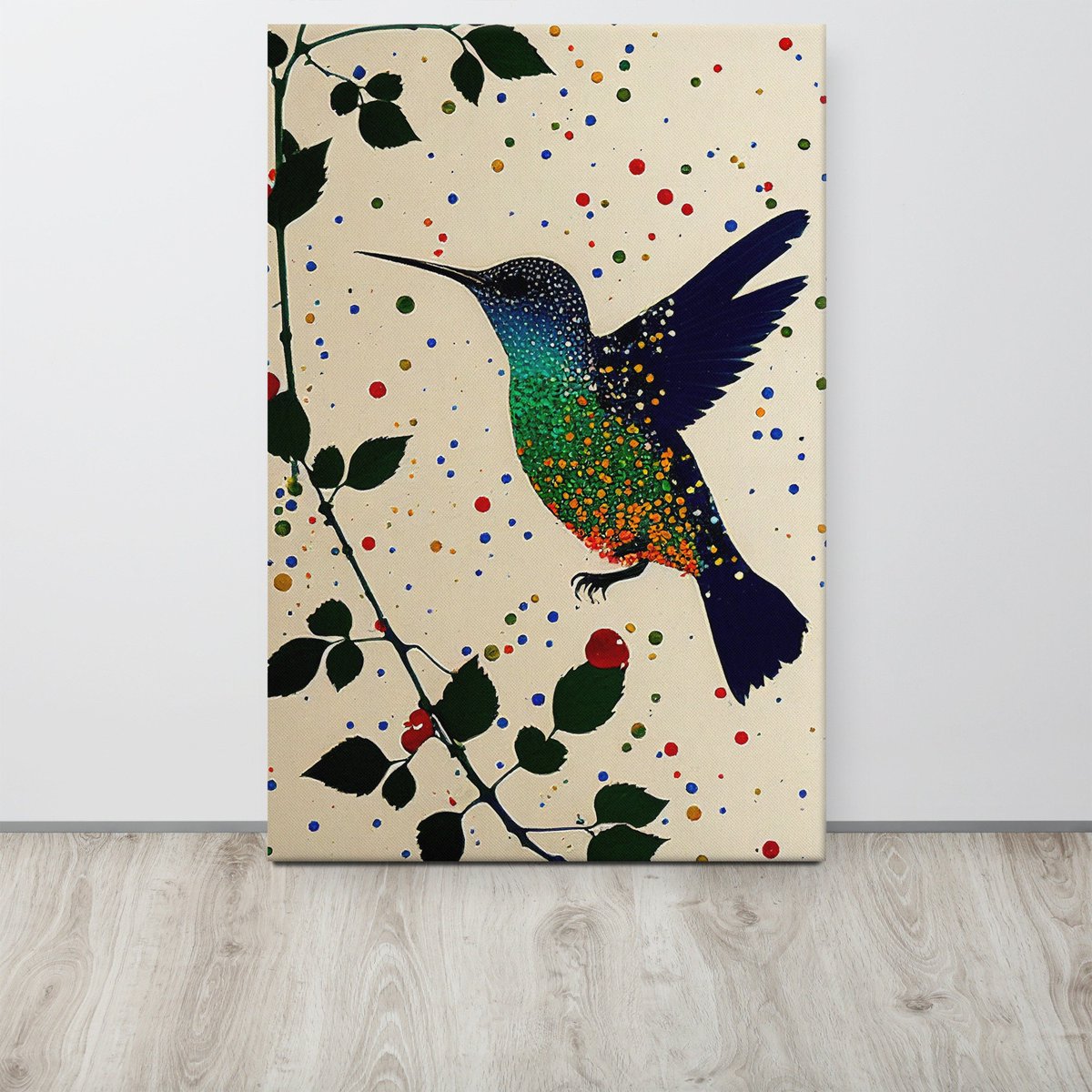 VuniqueLLC's tweet photo. Excited to share the latest addition to my #etsy shop: Cute Rainbow Hummingbird Flying Towards a Berry Branch | Thin Canvas https://t.co/BdbbIfiA61  #vunique #nature #yayoikusama #hummingbirdart #hummingbirdgift #hummingbirdgarden https://t.co/wfHHej9EYx