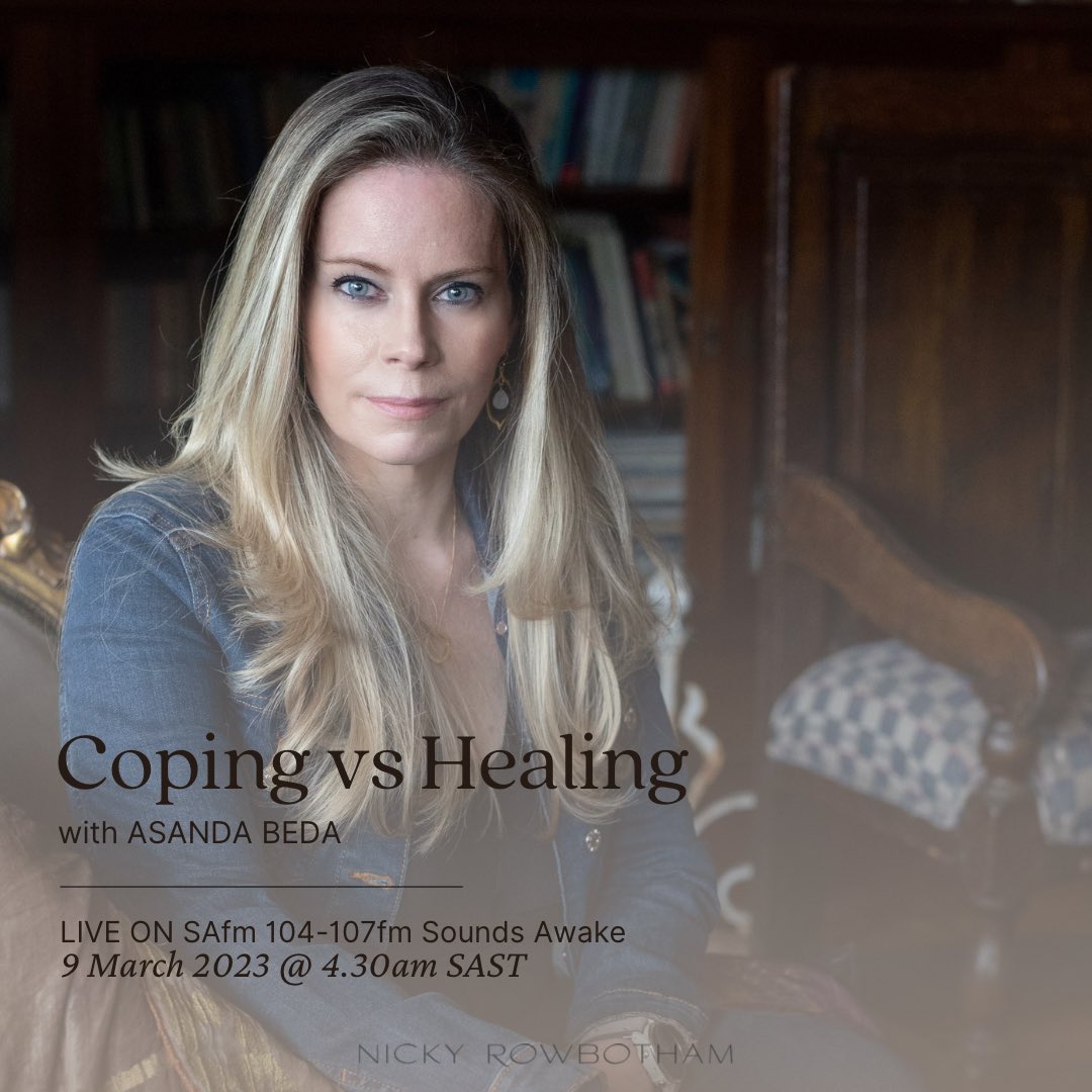 SAfmRadio's tweet photo. On our #WellnessCorner this morning we discuss Coping Vs Healing

@NickyRowbotham author and business leader joins @FavoredAsa to unpack what is the difference, and how do you ensure you deal with issues and traumas such that you don't have you repeat a cycle?
#SAfmSoundAwake https://t.co/p3SOV6lHNW