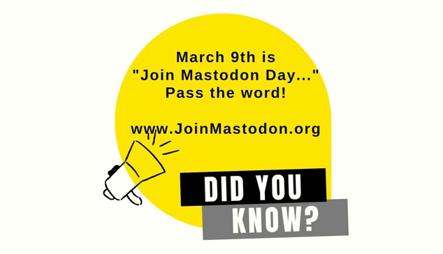 While Twitter continues to evolve, why not try out #Mastodon as a potential alternative? (or backup?)

March 9th is #JoinMastodonDay - just go to joinmastodon.org and join the #TwitterMigration over to the #Fediverse

News &amp; conversations. No ads. It's a great place to be!