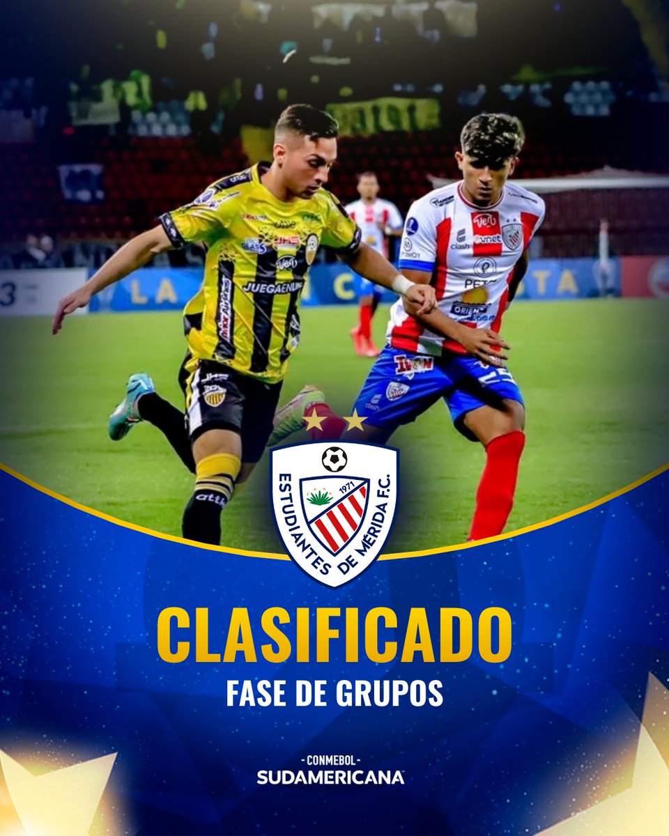 Sudamericana's tweet photo. 🔝🇻🇪🏆 ¡Clasificado a la Fase de Grupos! Por penales @EstudiantesMEFC eliminó a #DeportivoTachira y continúa en la Copa.

#LaGranConquista https://t.co/mapFHdcuq1