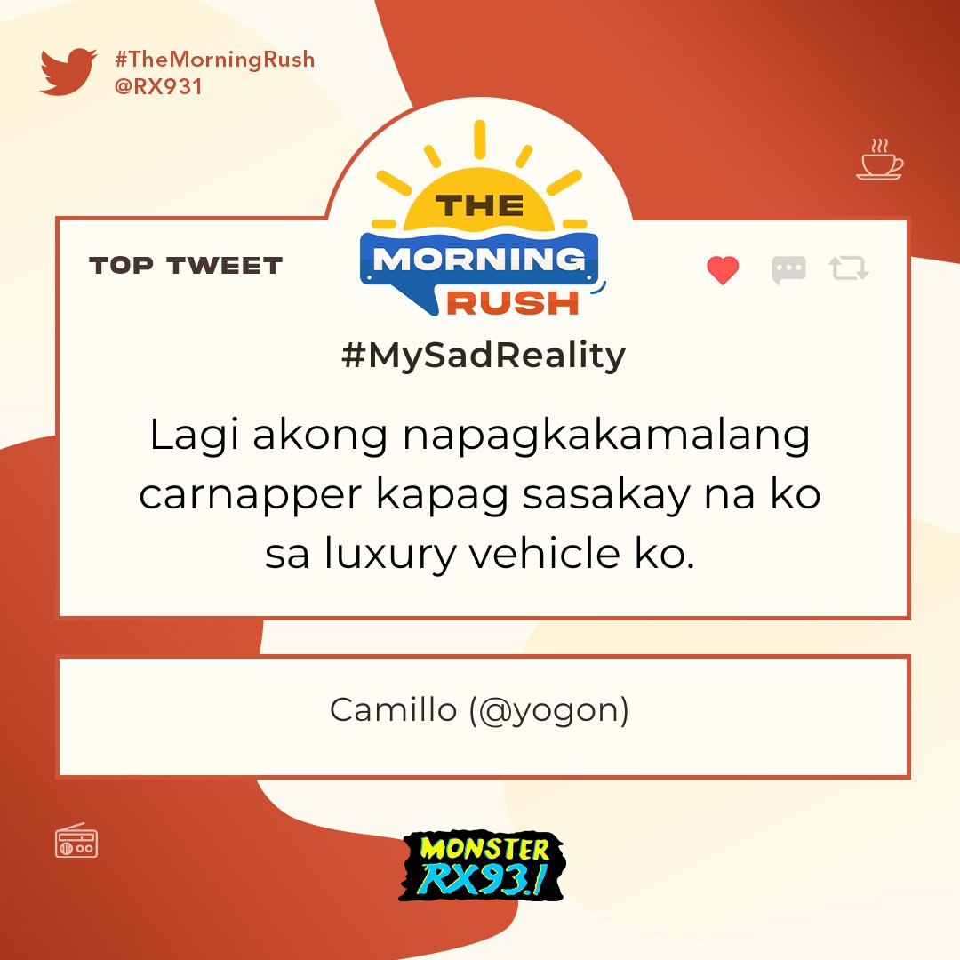 RX931's tweet photo. Top Entry: #MySadReality from @yogon #TheMorningRush https://t.co/prAOTtpIYw
