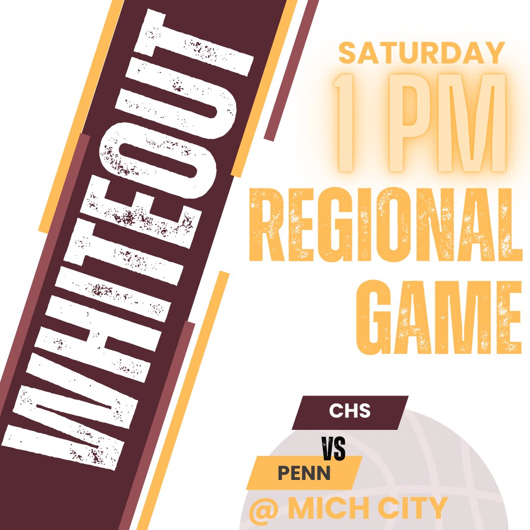 Chesterton!!! We need you to show out! Wear your new sectional shirts Saturday or wear white to show the region how supported our guys are!!

At Michigan City - 1 pm!! Vs. Penn  

Get your tickets ahead of time online!

🏀🏀 COME OUT AND SUPPORT CHS BASKETBALL!! 🏀🏀