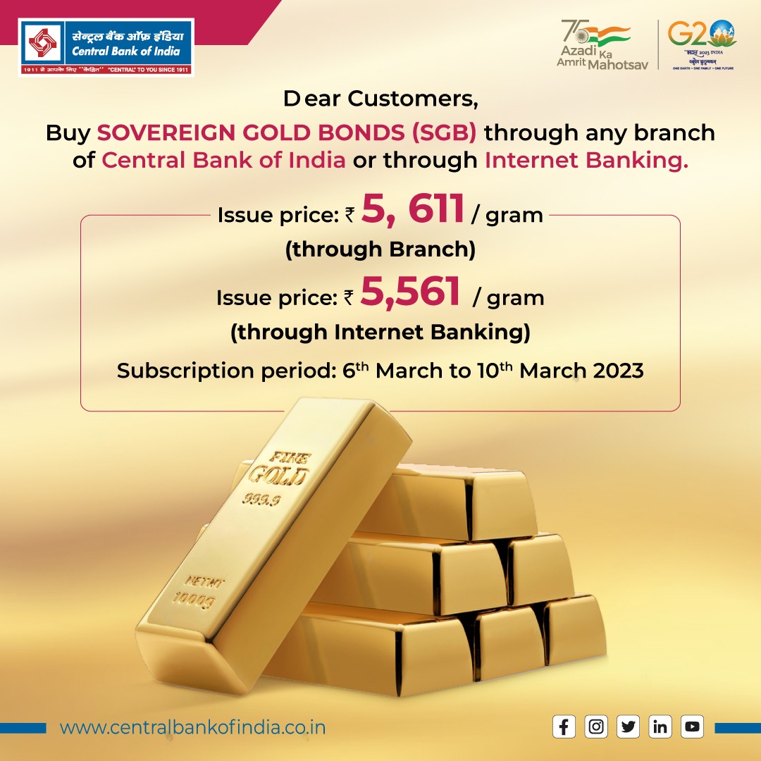centralbank_in's tweet photo. Buy Sovereign Gold Bonds (SGB)through any branch of Central Bank of India or through Internet Banking.

#AzadiKaAmritMahotsav
#AmritMahotsav
#CentralToYouSince1911 https://t.co/FSS1K1srX6