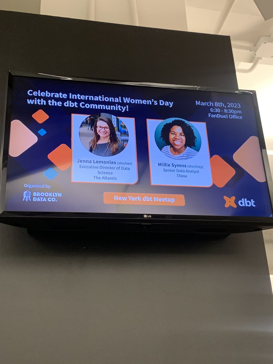 millieosymns's tweet photo. Successful first time speaking at a @getdbt meetup hosted by @BrooklynData !! Fun times getting to the know community 🤗 #speaker #presentation #InternationalWomensDay #womenindata https://t.co/LiY4ABWXzr