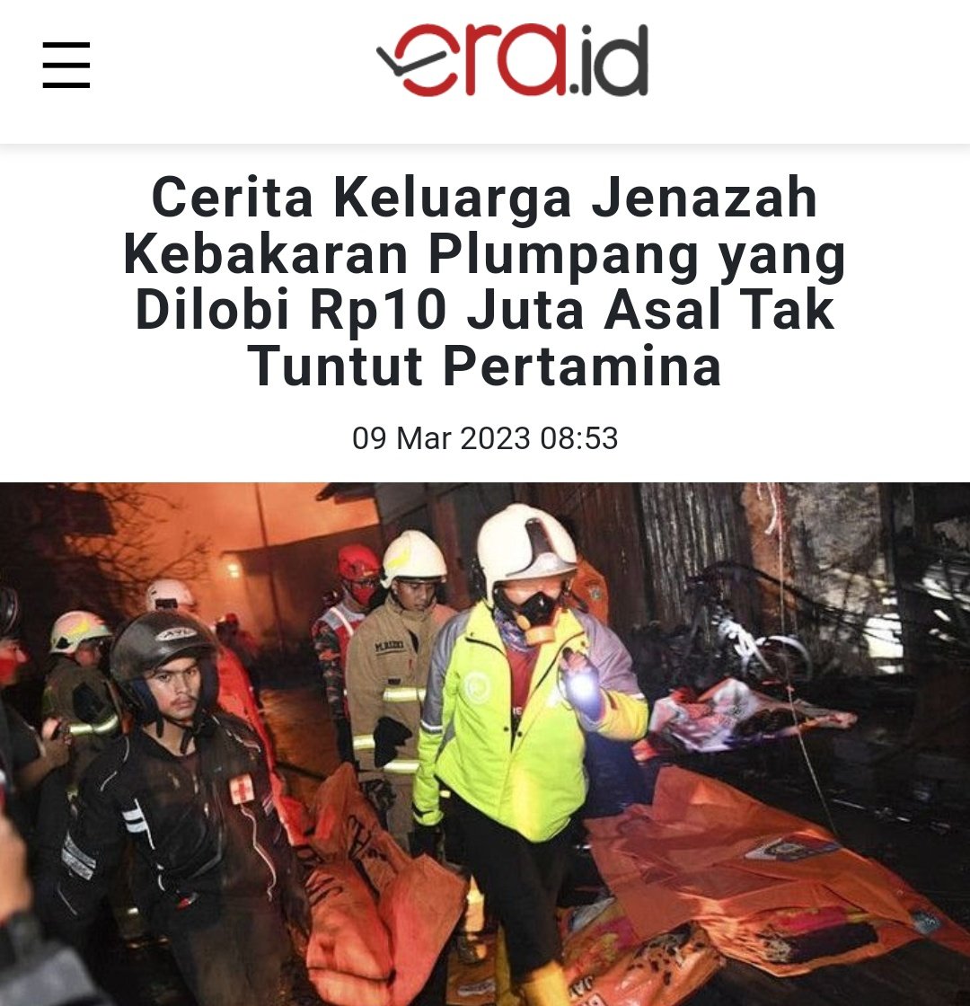 'Saya tolak uang tersebut, Bagaimana kalau dibalik? Saya bunuh kamu, lalu saya kasih Rp10 juta ke istrimu, mau?'
Amarah Acep Hidayat meledak-ledak saat mengurus jenazah keluarganya yg jadi korban kebakaran depo Pertamina Plumpang malah dilobi agar gak era.id/nasional/12034…