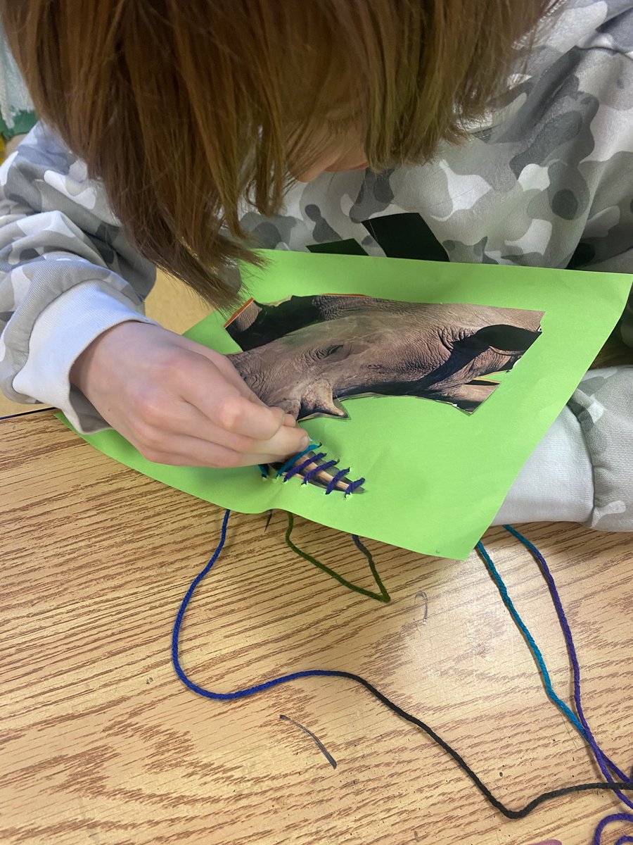 MonacoArtStudio's tweet photo. 5th grade is incorporating fiber in their artwork after seeing contemporary artist Victoria Villasana’s embroidered photos of influential people (photos 3&amp;4). They’re having fun while learning basic stitching techniques! @aubrey_mes @aubreyisd #inspiringhope https://t.co/ru27drrVEV