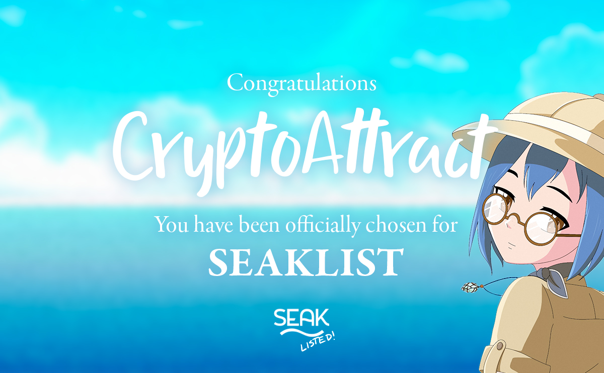 SEAKLISTED's tweet photo. Congratulations @CryptoAttract you have been awarded SEAKLIST!

Stay tuned to @SEAKNFT and our Discord for info on next steps. Retweet or download this image to share your accomplishment on Twitter with the SEAK community using #SEAKLISTED.

SEAK W! 🌊 https://t.co/lc3kJqlepl