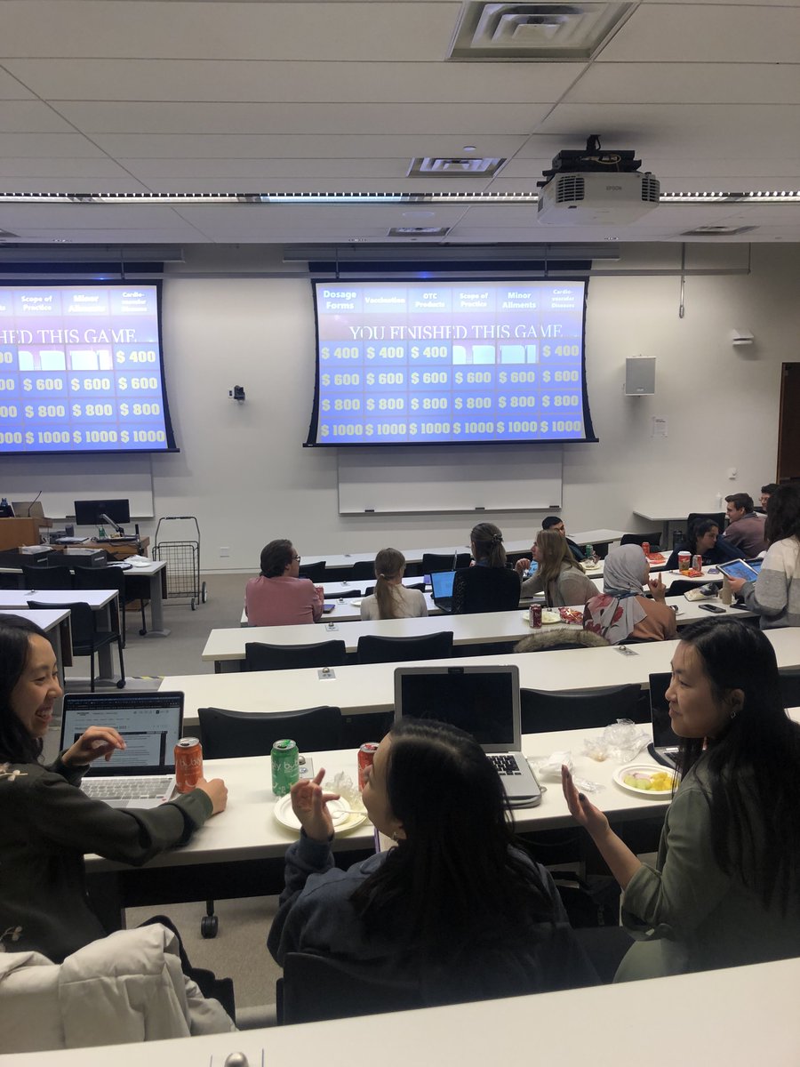 Bhawani_Rx's tweet image. So far, #PAM2023 @UWPharmacy has been going well! Yesterday, we co-hosted a fun Jeopardy event with FrancoPharm, a club that teaches French to students so that they can better communicate with French-speaking patients. The food catered by @VincenzosTweet was delicious!