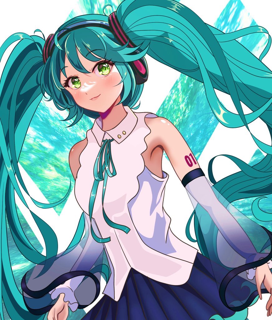 hatsune miku 1girl solo see-through sleeves twintails long hair see-through skirt  illustration images