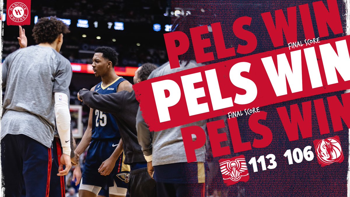 PelicansNBA's tweet photo. W

#Pelicans | @HancockWhitney https://t.co/I6IMMG4ovi