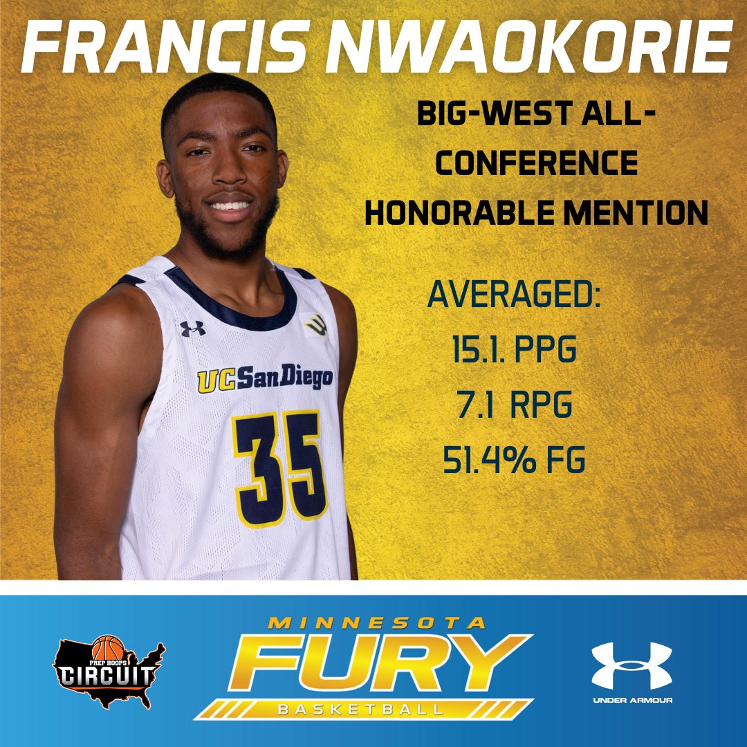 Minnesota Fury (@mnfuryboys) on Twitter photo Fury Alumni <a href="/FrancisN35/">Francis Nwaokorie 🏀</a> earns all conference honorable mention after a stellar sophomore campaign for <a href="/UCSDmbb/">UC San Diego Men’s Hoops</a>. Young man continues to expand his game. Congrats. #furyfamily Fury Alumni <a href="/FrancisN35/">Francis Nwaokorie 🏀</a> earns all conference honorable mention after a stellar sophomore campaign for <a href="/UCSDmbb/">UC San Diego Men’s Hoops</a>. Young man continues to expand his game. Congrats. #furyfamily