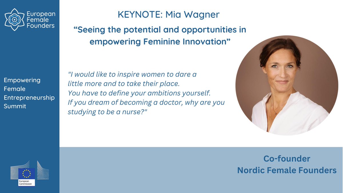 Mia Wagner - our second keynote speaker on day 2 of European Female Founders Summit shares with us her entrepreneurial journey and the biases she continues to overcome. 
Tune in online to hear her inspiring talk lnkd.in/dftajuEb
#femalefounder #entrepreneurship #innovation