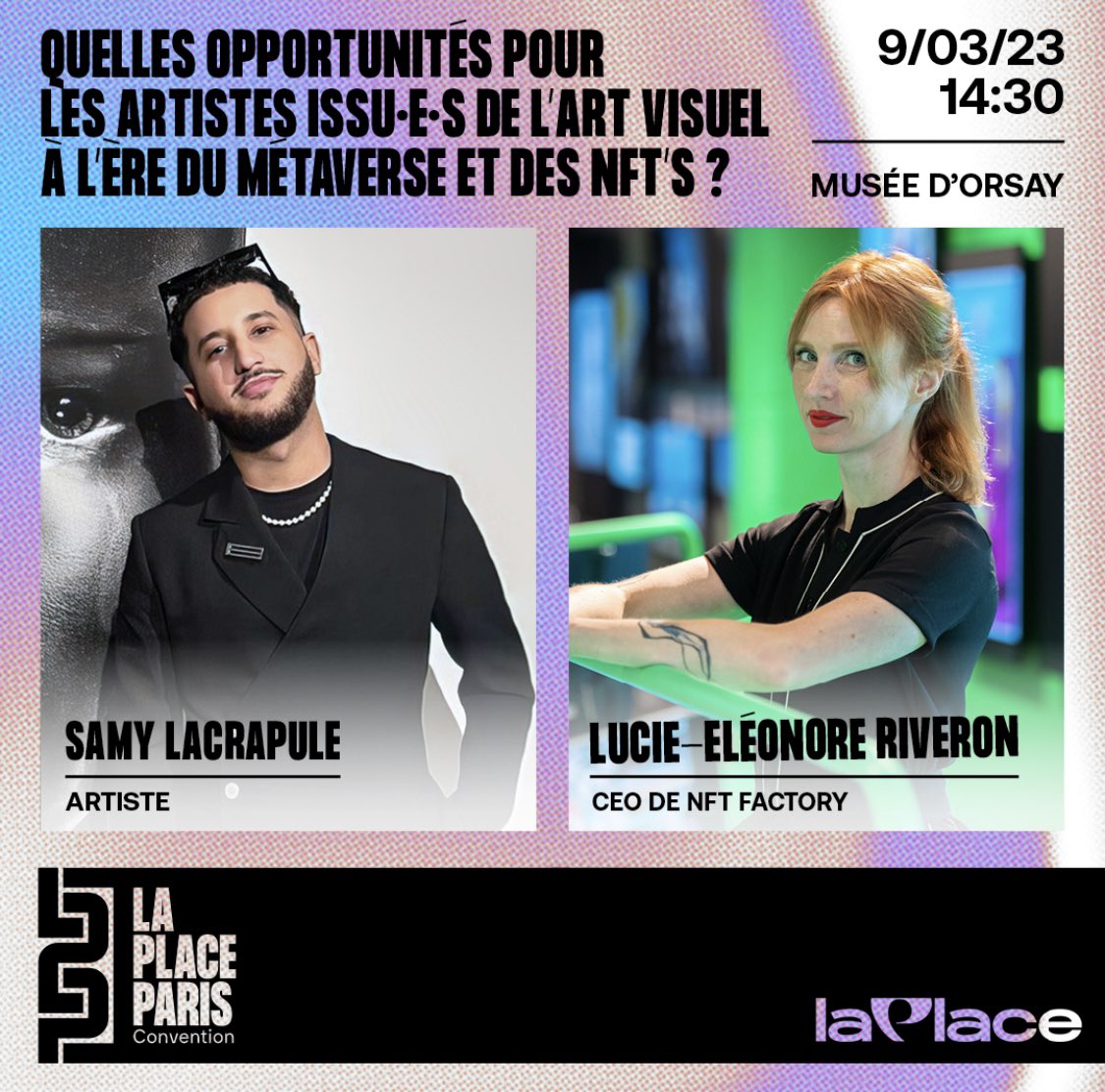 Today at 2.30pm I’ll be with @LaurieBon1 @johnkarp @agoriamusic and @samylacrapule to talk about new opportunities NFT are bringing for artists at @MuseeOrsay ⚡️⚡️