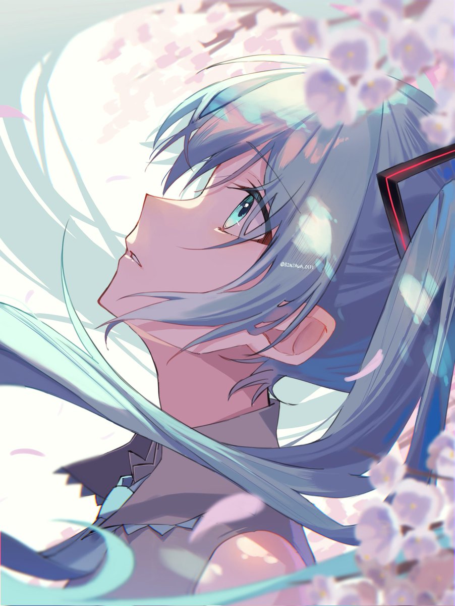 hatsune miku 1girl solo twintails long hair shirt looking up parted lips  illustration images