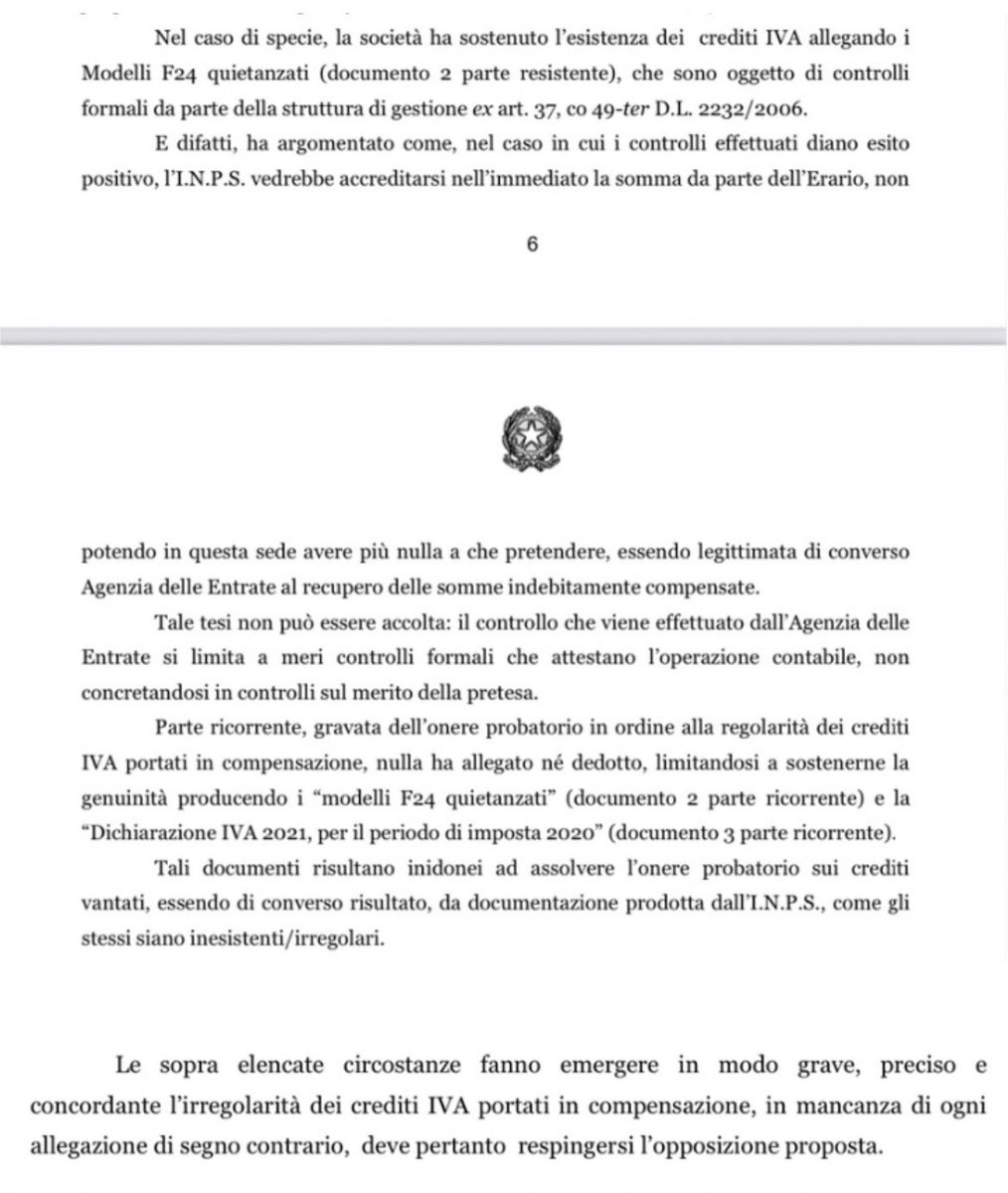 No, non è una sentenza di una corte di giustizia tributaria.
È una sentenza (l’ennesima) del Tribunale di Milano, Sezione Lavoro, che ritiene (evidentemente) di avere giurisdizione in relazione alla verifica della sussistenza dei crediti IVA portati in compensazione.
No comment