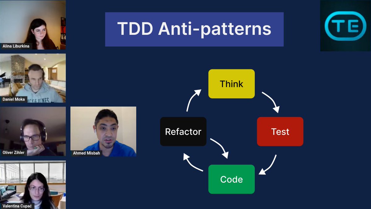 techexcellence_'s tweet image. Thank you @AhmedMisbahTech for the meetup yesterday: TDD Anti-patterns. Thank you Alina Liburkina and @dmokafa , Oliver Zihler and @ValentinaCupac for hosting the event. Youtube: youtube.com/watch?v=TzkuDJ…
#tdd #testdrivendevelopment #testautomation #refactoring #pairprogramming