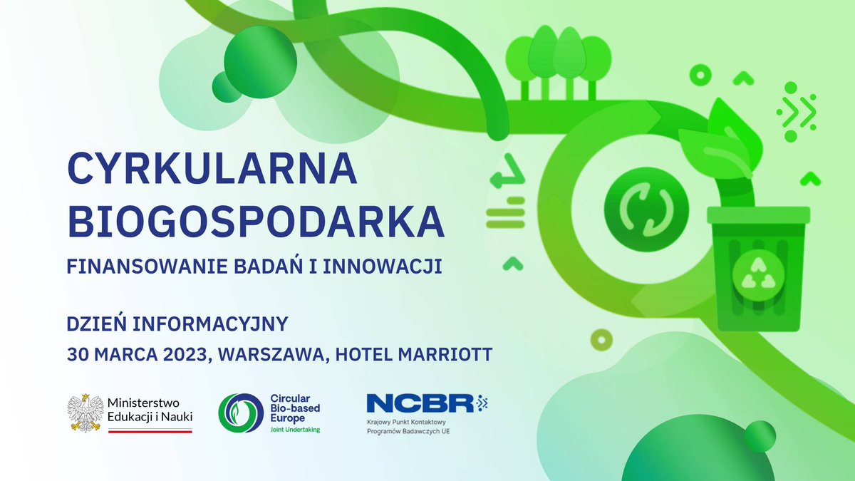 🆕W kwietniu ruszą konkursy 🇪🇺 partnerstwa <a href="/CBE_JU/">Circular Bio-based Europe Joint Undertaking</a> w obszarze #biogospodarka. Dlatego 30/03 zapraszamy na spotkanie z przedstawicielami CBE JU i KE. Podczas wydarzenia zaprezentowany zostanie przedpremierowo raport nt. potencjału polskiej biogospodarki

✍️bit.ly/3ZXcWJv
