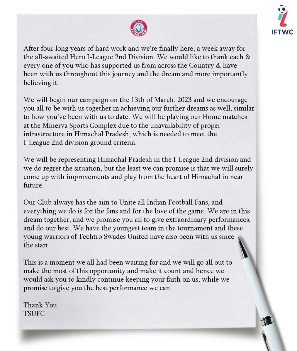 TechtroSUFC's tweet image. As we are all set to begin our journey in the Hero I-League 2nd division, we have a message for all the fans who&apos;re in this, with us. An announcement, along with few heart to heart words exchanged. ❤️

#TechtroSwadesUnited #TSUFC #IndiaKaClub #IndianFootball #ILeague2 #IFTWC