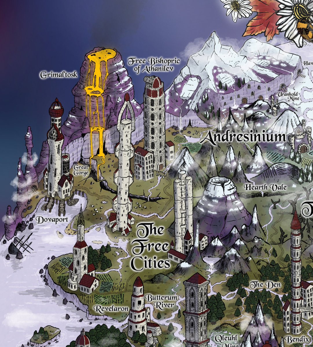 ChloeTheCartog's tweet image. Some details from the world tree map I posted yesterday. #mapping #rpgmap #gamemap