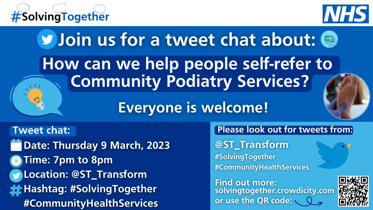 The tweet chat for how we can help people refer themselves to podiatry is happening tonight! 🤩 Everyone is welcome! If you've never joined a tweet chat before, don't worry, we hope this guidance will help horizonsnhs.com/tips-for-takin… 💙 #CommunityHealthServices #SolvingTogether
