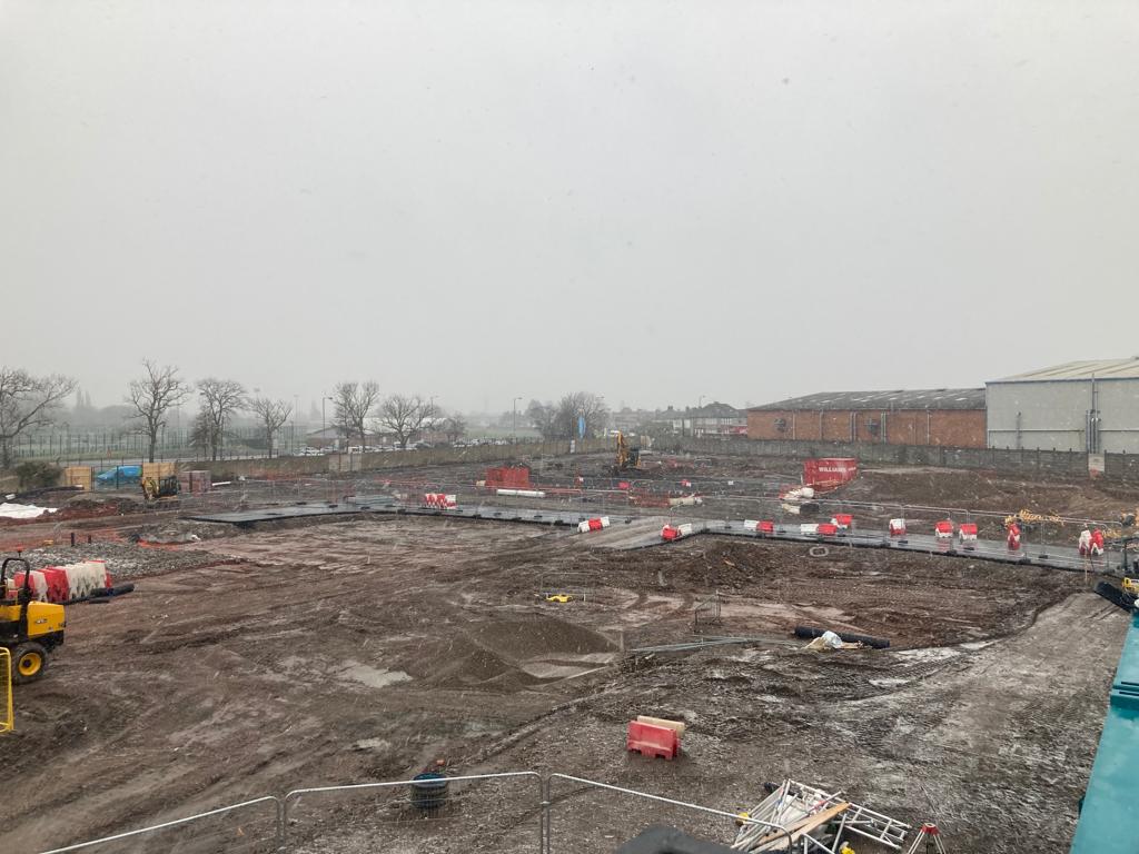 GavinDavisMCIOB's tweet photo. After a long wet (and still just about here) winter we are coming out of the ground at our Aintree TDA site in Liverpool for Mersey Fire and Rescue  , great to see this 10 acre site being developed for this @WatesGroup @MerseyFire https://t.co/r2kPqMgpZW