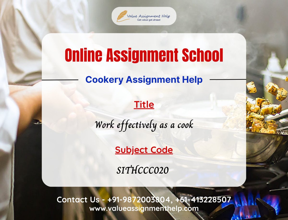 vassignmenthelp's tweet image. Get High-Quality Cookery Assignment Help📝 From Experienced Writers✍️ And Continue To Earn Higher Grades!💯
For more queries, contact us 📲- +91-9872003804, +61-413228507
#assignmenthelp #onlineassignmenthelp #bestassignmenthelp #vah #vah2023 #valueassignmenthelp
