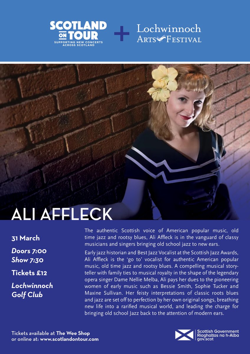 Don't miss our last @scotlandontour gig here in Lochwinnoch
Ali Afflect supported by Outi Smith &amp; Nico Gaul
📅Friday 31st March
📍 Lochwinnoch Golf Club
🎟️ lochwinnochartsfestival.co.uk/event/ali-affl…