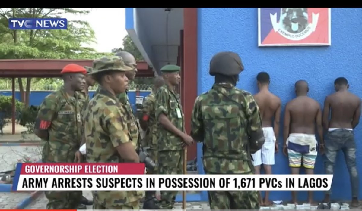 BREAKING NEWS: The 9 Brigade of the Nigerian Army, on Wednesday during a covert operation arrested three persons in possession of 1,671 Permanent Voters  Cards (PVCs) in an apartment in the Olodi-Apapa area of #Lagos State. #NigeriaDecides2023 #Nigeria