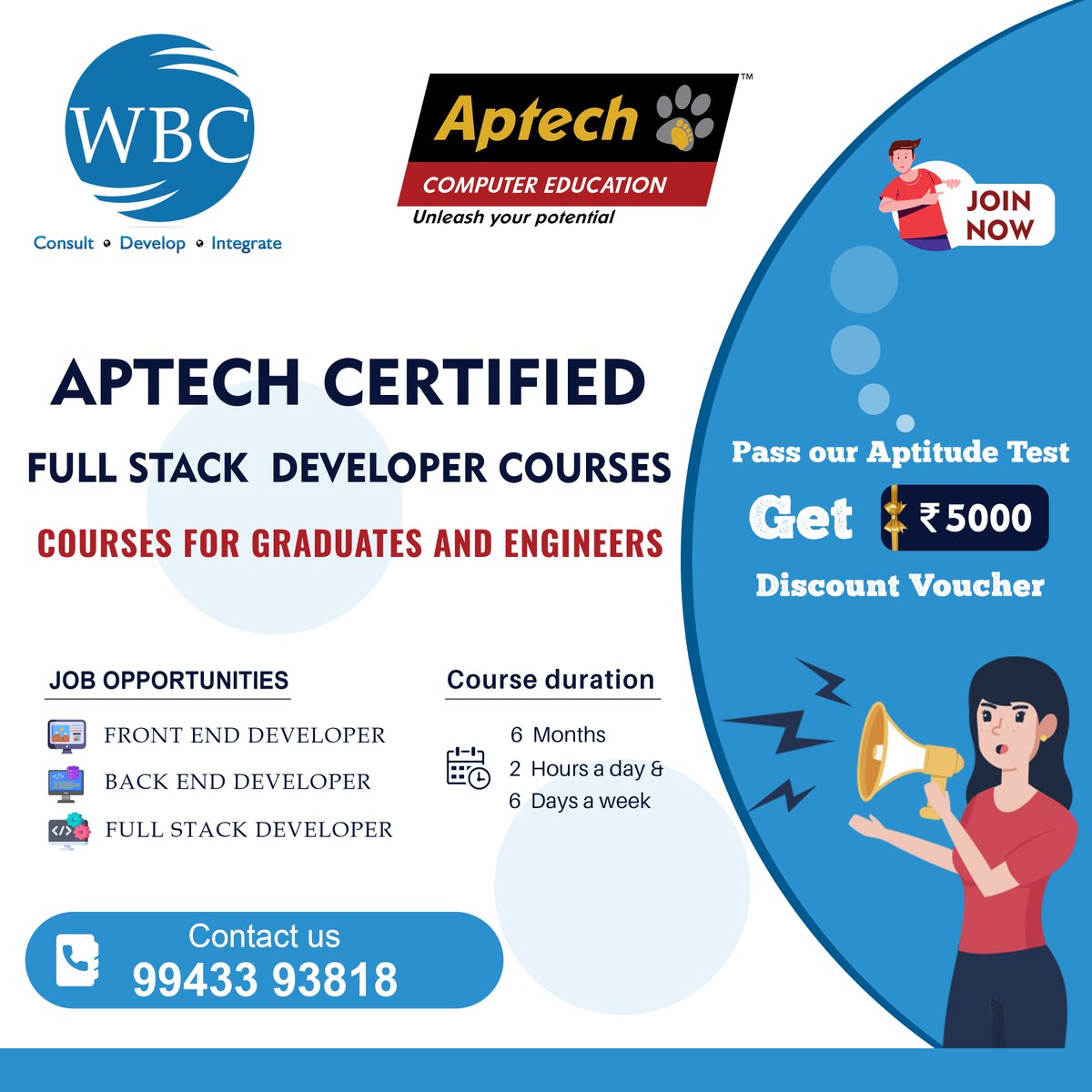 WBCSoftware_Lab's tweet image. #wbcsoftwarelab3 Important Reasons to study the Fullstack course: In-Demand Skill, Career Advancement, Continuous learning.
U have an opportunity to get Rs.5000 discount voucher if you pass our aptitude Test.
Join our course & establish ur career.
#fullstackdev #fullstackcourse