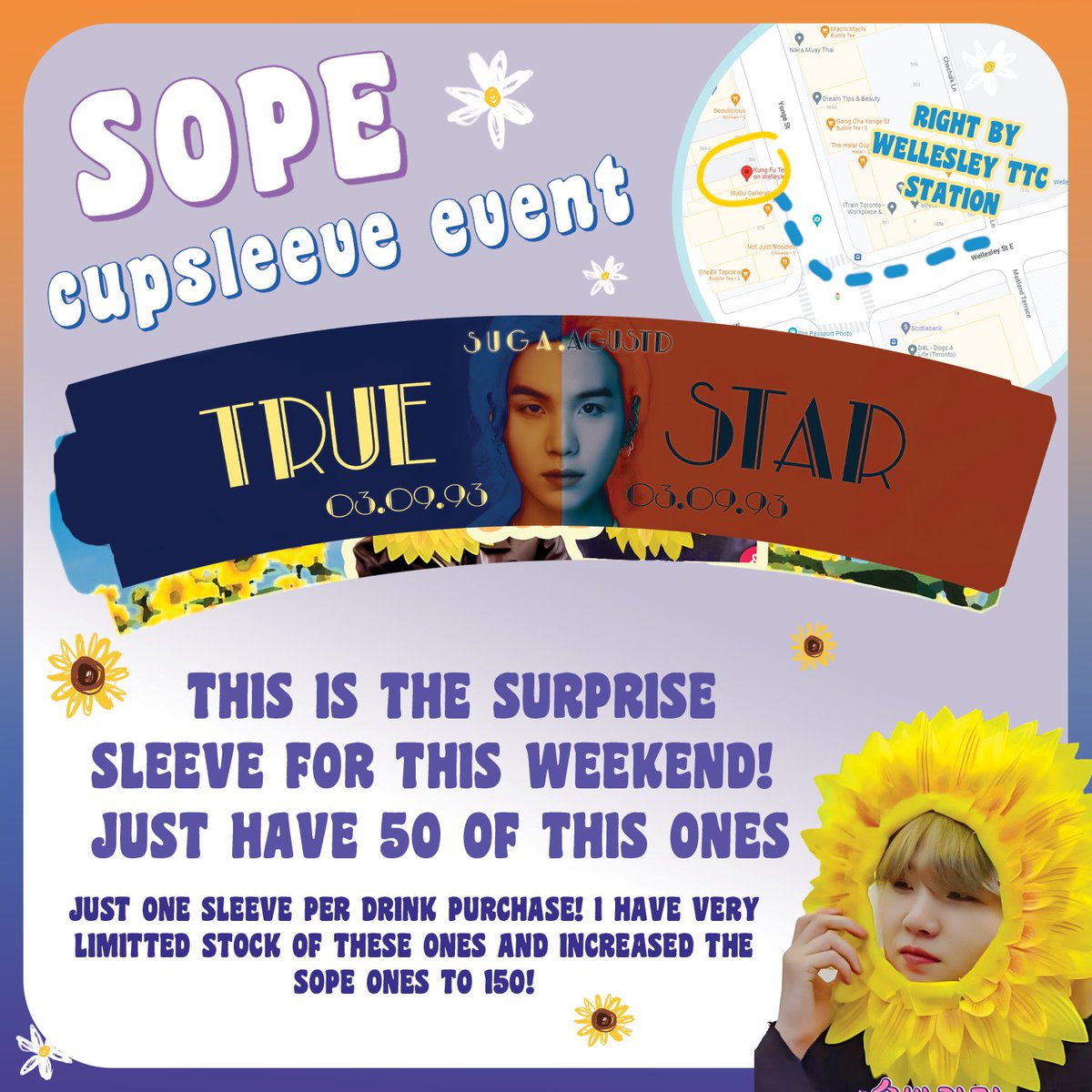[R'T Appreciated]
Suga day is about to start in Canada!
and here I am  to announce the surprise sleeve EAAAA
#cupsleeveevent #sopecupsleeve #btscafeevent