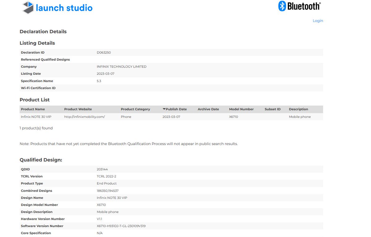 stufflistings's tweet image. Infinix Note 30 VIP receives the Bluetooth SIG certification.
#Infinix #InfinixNote30VIP