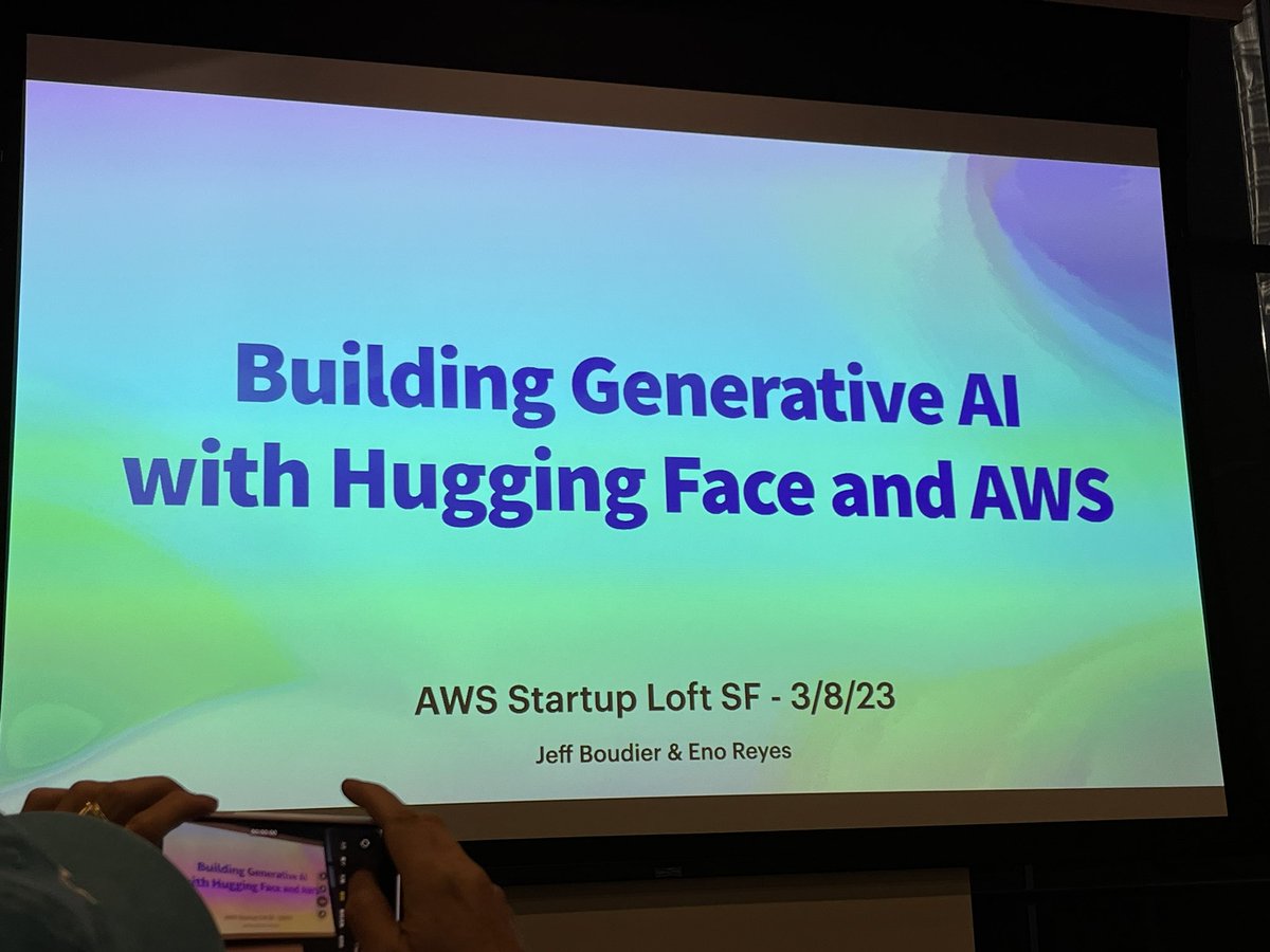 Ryan Pollock (@ryanpollock) on Twitter photo Great #generativeai meetup <a href="/awscloud/">Amazon Web Services</a> featuring <a href="/jeffboudier/">Jeff Boudier π€</a> from π€
@HuggingFace and <a href="/OpenAI/">OpenAI</a> remind me very much of Android and iOS, respectively.
And now is the time for both platforms to suit up and start selling...while holding on to what made them great π Great #generativeai meetup <a href="/awscloud/">Amazon Web Services</a> featuring <a href="/jeffboudier/">Jeff Boudier π€</a> from π€
@HuggingFace and <a href="/OpenAI/">OpenAI</a> remind me very much of Android and iOS, respectively.
And now is the time for both platforms to suit up and start selling...while holding on to what made them great π