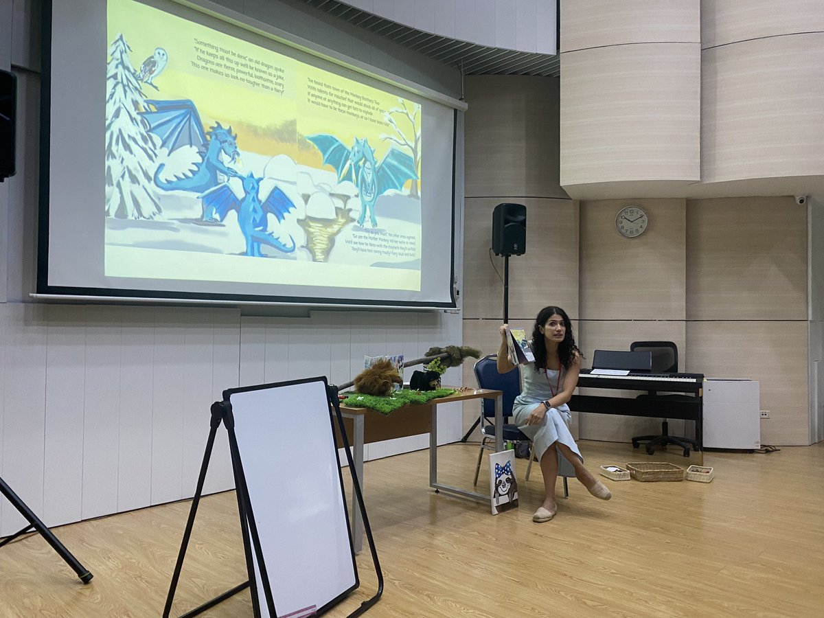 Ldibbaya's tweet photo. We loved listening to Nawal Kalra read her animal stories for Curious Creatures, Wild Minds Book Week at KIS. Our students were very creative with their new characters for the story.  https://t.co/Dt6X35QkOv @KISbangkok https://t.co/XcOIQe6ucL