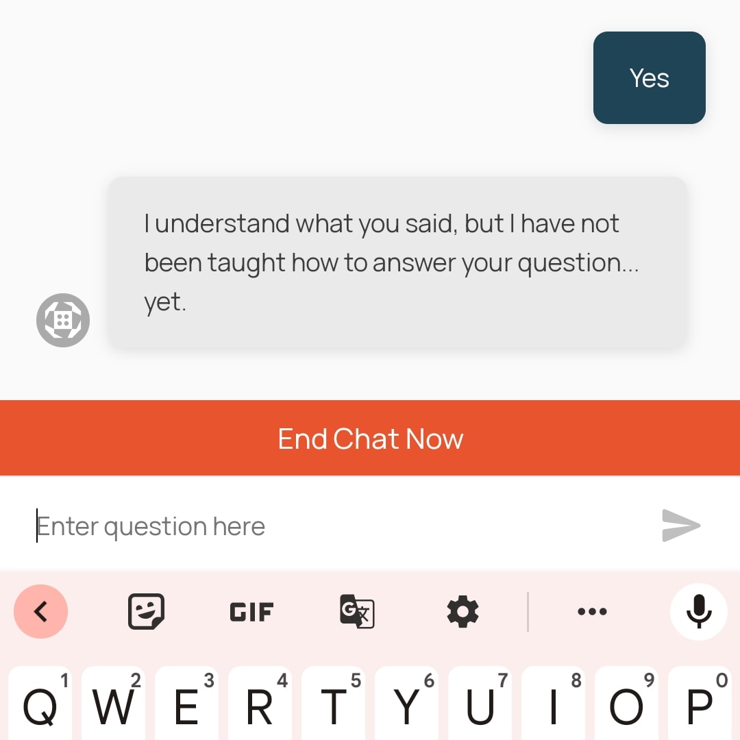 angeenator's tweet photo. @DougCollinsUX Whenever I hear people say AI is taking over I think of my last interaction with a chat bot https://t.co/HGpxLGpK0X