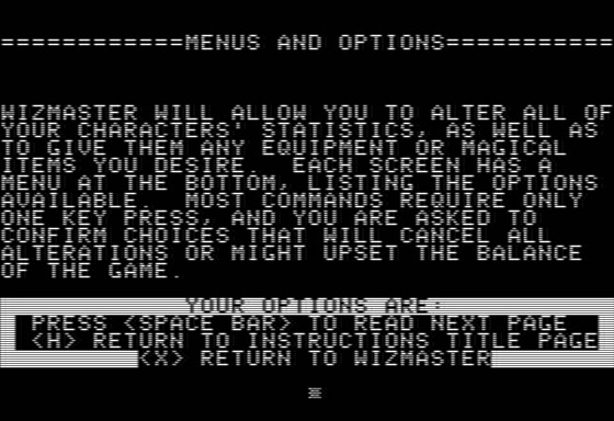 Lastly, this is an early version of Wizmaster, perhaps the best known Wizardry character editor, which is part of Wizisystem by Nichols Computer Services. Wizisystem also includes maps, documentation, and other hints for the first three Wizardry scenarios.