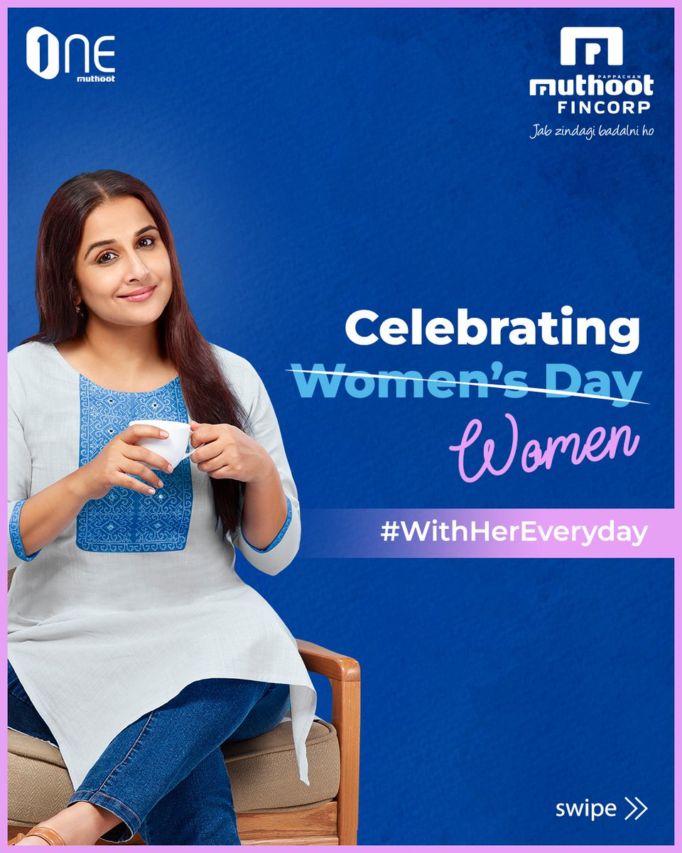 MuthootIndia's tweet photo. Are you surprised to see a Womenβs Day post today?
Muthoot Fincorp is #WithHerEveryday! Cheering out loud for every woman striding towards her financial goals. π₯³ #HappyWomensDay
#OneMuthoot #MuthootFincorp #PurposeMuthootBlue #WithHerEveryday #WomensDay2023 #Empowering https://t.co/7zdLM3rYvn