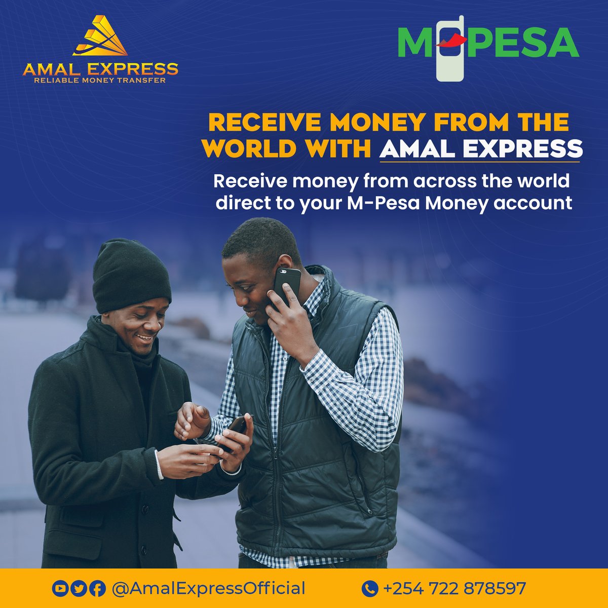 AmalExpressHQ's tweet photo. Receive money from the world with Amal Express 
Receive money from across the world direct to your M-Pesa Money account.
#amalexpress
#moneytransfer
#worldwide
#Mpesa https://t.co/Ku7omaRUZw