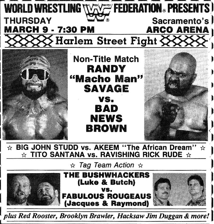 On this day in 1989: The World Wrestling Federation at the ARCO Arena, Sacramento, California. 🤼 #WWF #WWE #Wrestling #BadNewsBrown #RandySavage